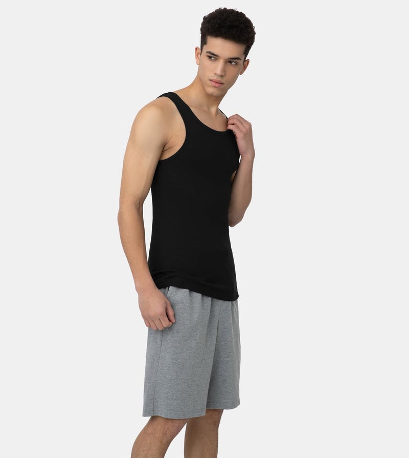 LAPASA Men's 100% Cotton Ribbed Tank Tops Sleeveless Crewneck A-Shirts Basic Solid Undershirts Vests 4 Pack M35, Black, Medium - Image 2